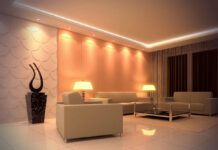 Натяжной потолок с подсветкой в интерьере